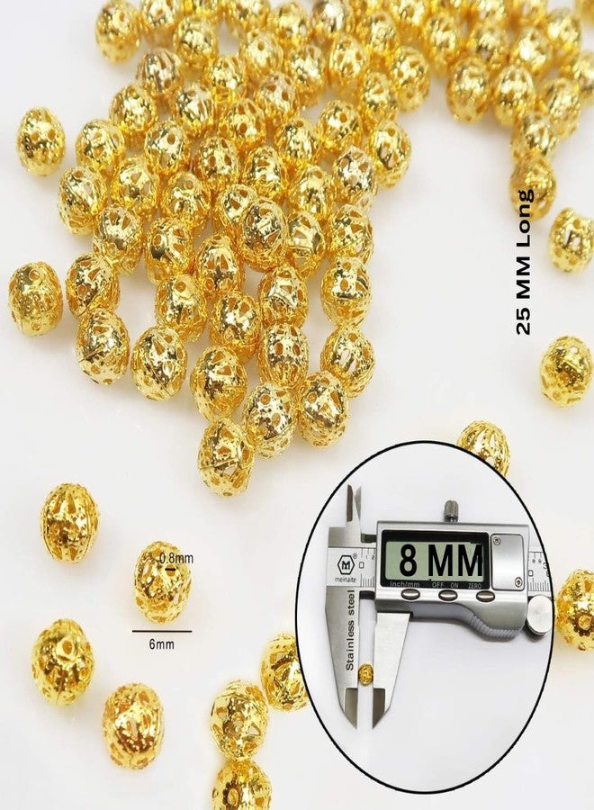 Dhruv Crafts Gold Spacer Beads 6mm Filigree Hollow Ball Beads Round Metal Loose Beads for DIY Crafts Bracelets Necklaces Earrings Jewelry Making |100 Pieces| |Gold| |8MM| - Image 2
